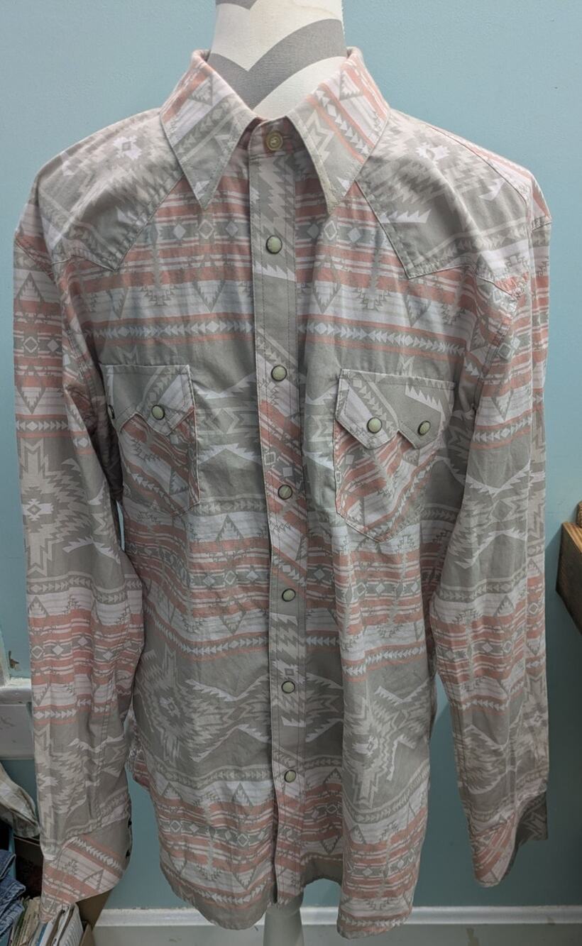 Rock and Roll Denim Aztec Pearl Snap Shirt Mens Large